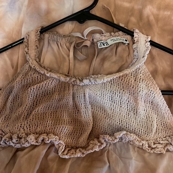 A Line Zara dress tan.white.hint of lt blue - Picture 2 of 3